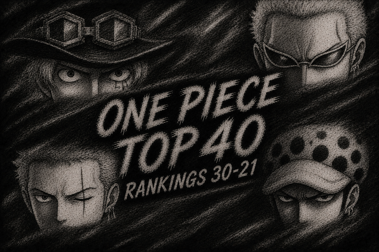 One Piece strongest characters ranked 21-30, hand-drawn illustration